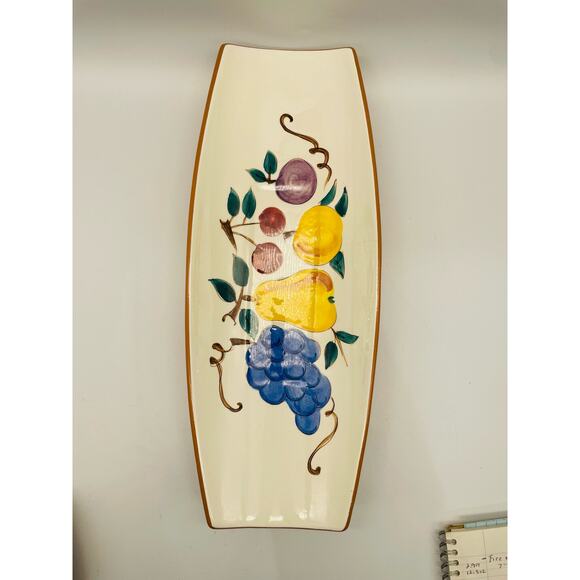 Stangl Pottery Vintage Pair of Ceramic Clay Curved Footed Platers Fruit Pattern - Picture 2 of 8